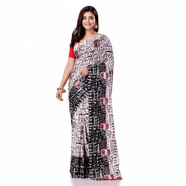 White_Black_Cotton_Handloom_Woven_Saree_For_Women