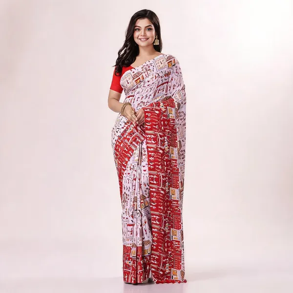 White_Red_Cotton_Floral_Woven_Saree_For_Women