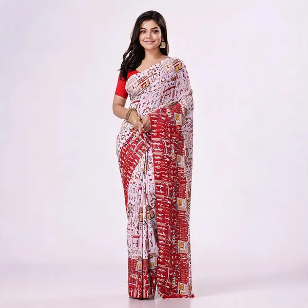 White_Red_Cotton_Floral_Woven_Saree_For_Women