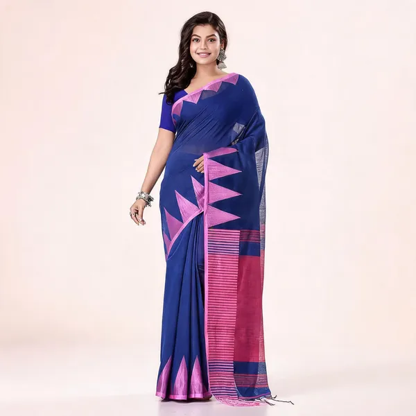 Blue_Pink_Cotton_Woven_Handloom_Saree_With_Blouse_For_Women