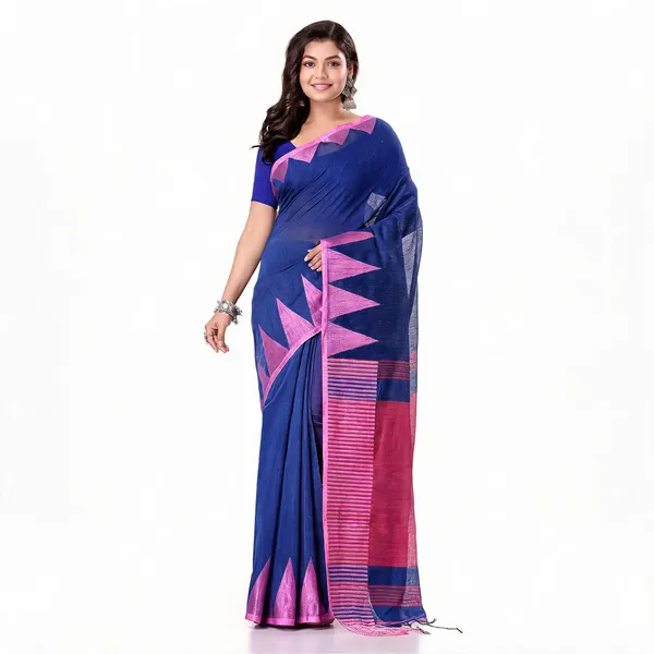 Blue_Pink_Cotton_Woven_Handloom_Saree_With_Blouse_For_Women