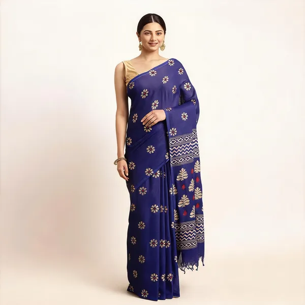 Blue_Cotton_Handloom_Woven_Saree_With_Blouse_Piece_For_Women