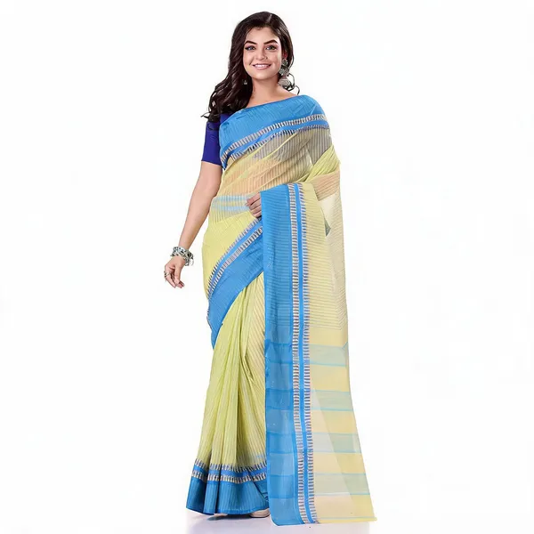 Butter_Blue_Cotton_Woven_Tant_Kantha_Stitch_Saree_For_Women
