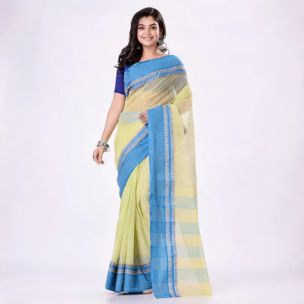 Butter_Blue_Cotton_Woven_Tant_Kantha_Stitch_Saree_For_Women