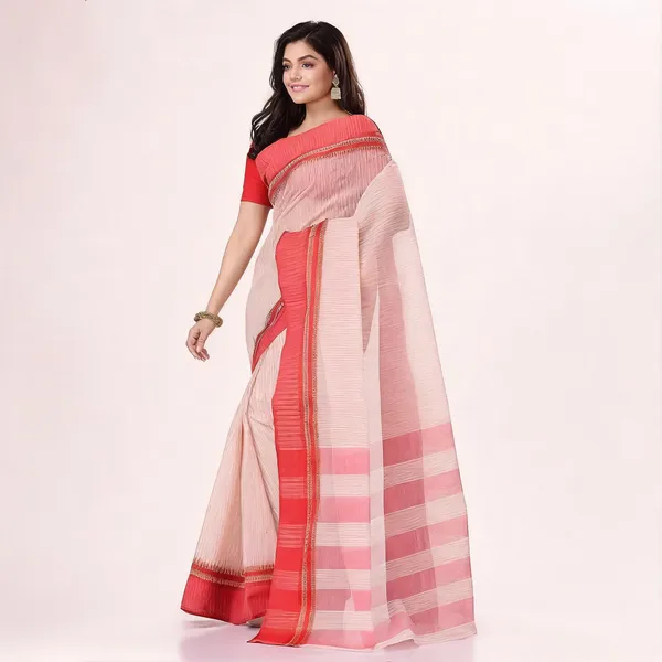 White_Red_Cotton_Woven_Tant_Kantha_Stitch_Saree_For_Women