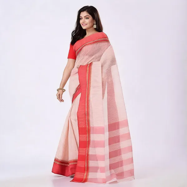 White_Red_Cotton_Woven_Tant_Kantha_Stitch_Saree_For_Women