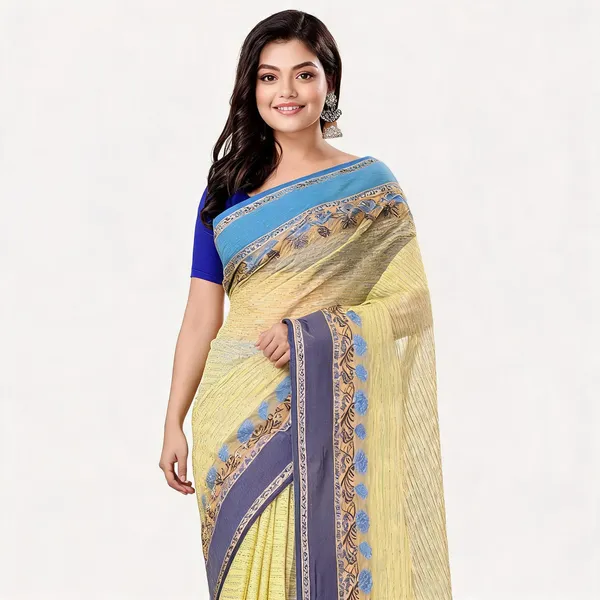Yellow_Cotton_Striped_Woven_Saree_For_Women