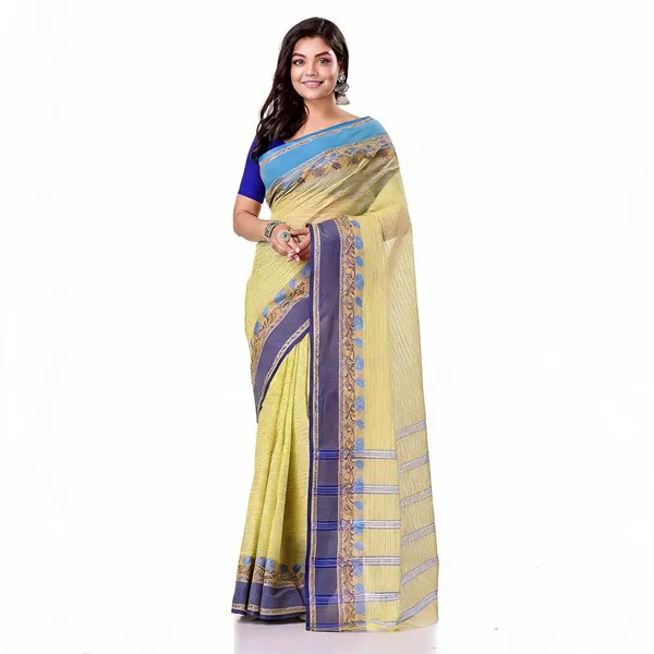 Yellow_Cotton_Striped_Woven_Saree_For_Women