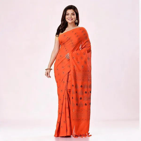 Orange_Cotton_Handloom_Woven_Saree_With_Blouse_Piece_For_Women