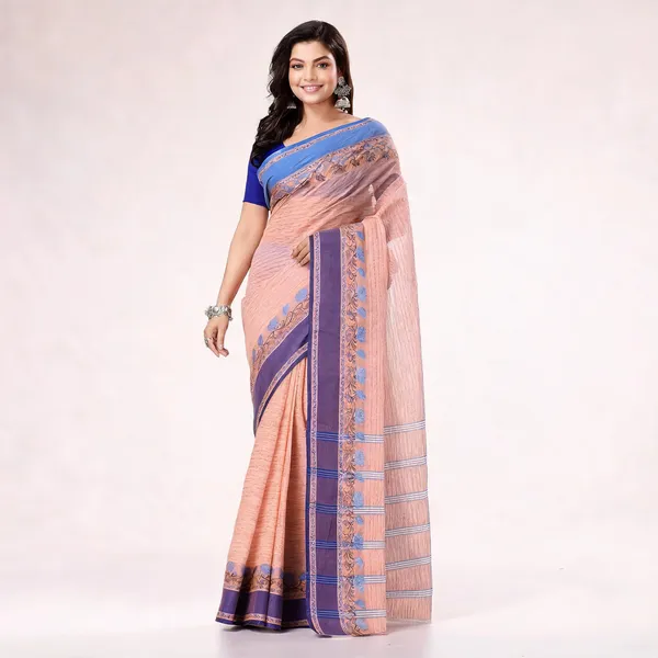Orange_Blue_Cotton_Handloom_Tant_Woven_Saree_For_Women