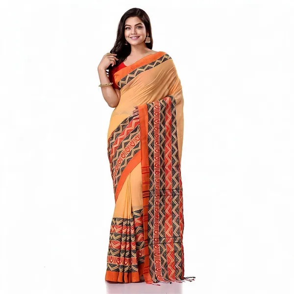 Light_Brown_Orange_Cotton_Handloom_Woven_Saree_With_Blouse_For_Women