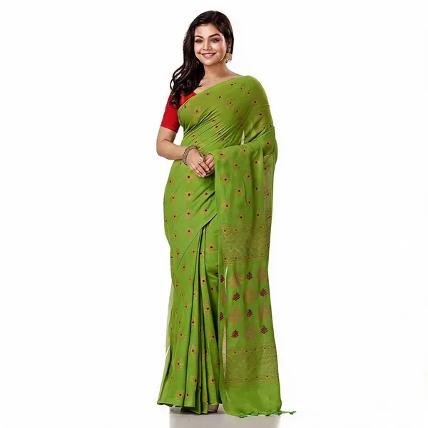 Green_Cotton_Handloom_Woven_Saree_With_Blouse_Piece_For_Women