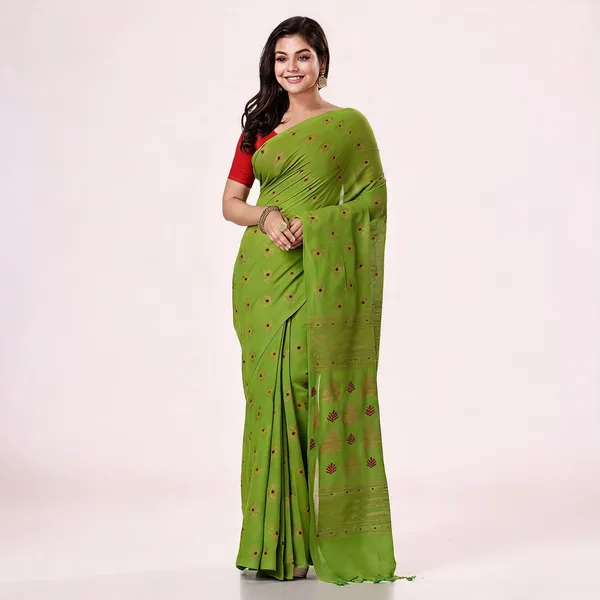 Green_Cotton_Handloom_Woven_Saree_With_Blouse_Piece_For_Women