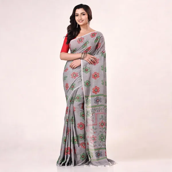 Grey_Cotton_Contemporary_Floral_Saree_With_Blouse_Piece_For_Women