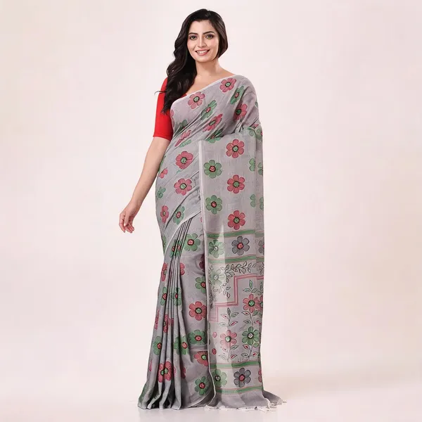 Grey_Cotton_Contemporary_Floral_Saree_With_Blouse_Piece_For_Women