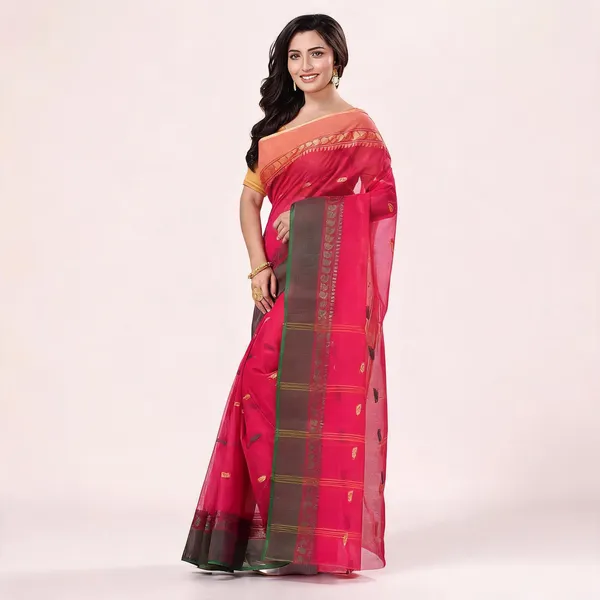 Pink_Cotton_Handloom_Woven_Bengal_Tant_Saree_For_Women