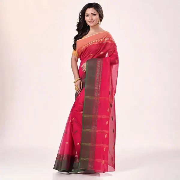 Pink_Cotton_Handloom_Woven_Bengal_Tant_Saree_For_Women
