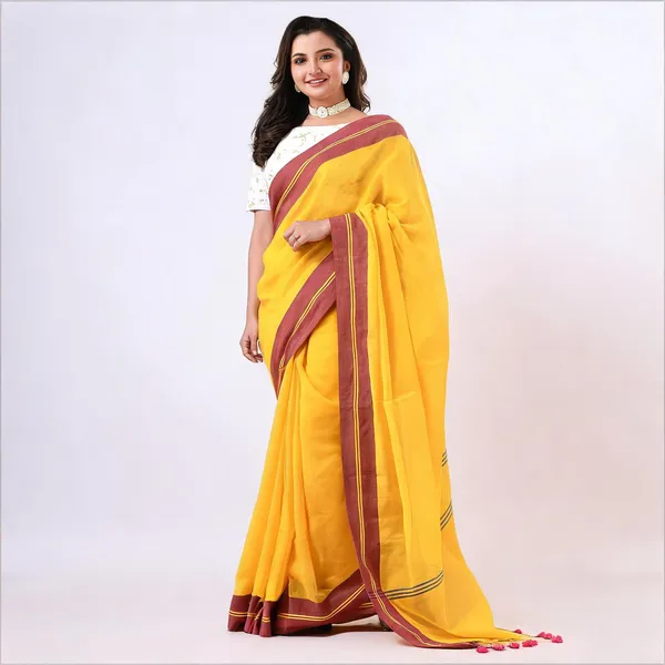 Haldi_Yellow_Cotton_Printed_Floral_Saree_With_Blouse_Piece_For_Women