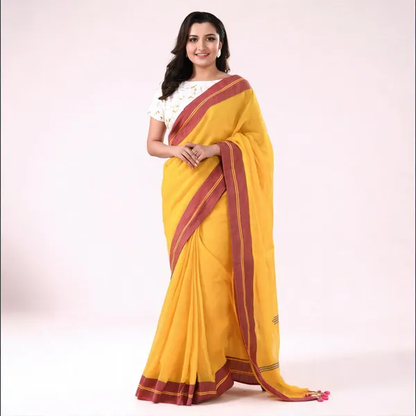 Haldi_Yellow_Cotton_Printed_Floral_Saree_With_Blouse_Piece_For_Women