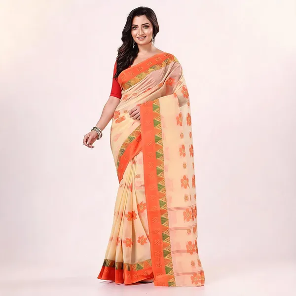 Orange_Cotton_Bengal_Handloom_Woven_Saree_For_Women
