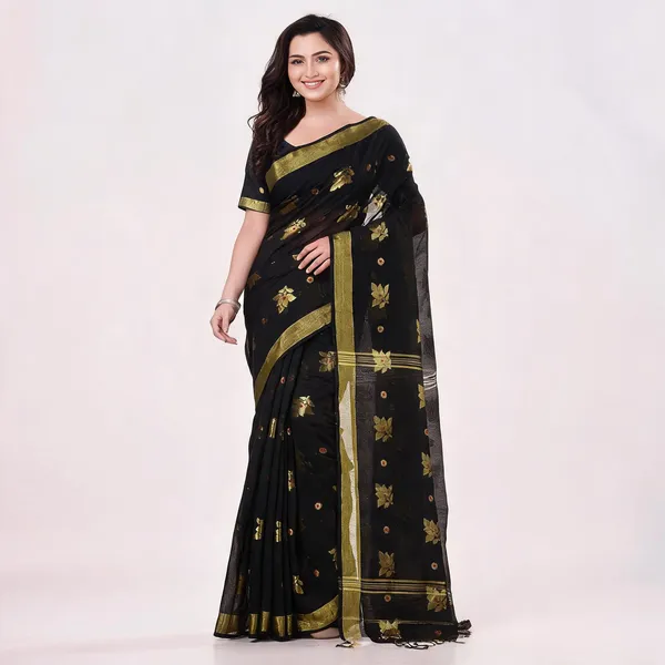 Black_Cotton_Silk_Handloom_Floral_Saree_For_Women