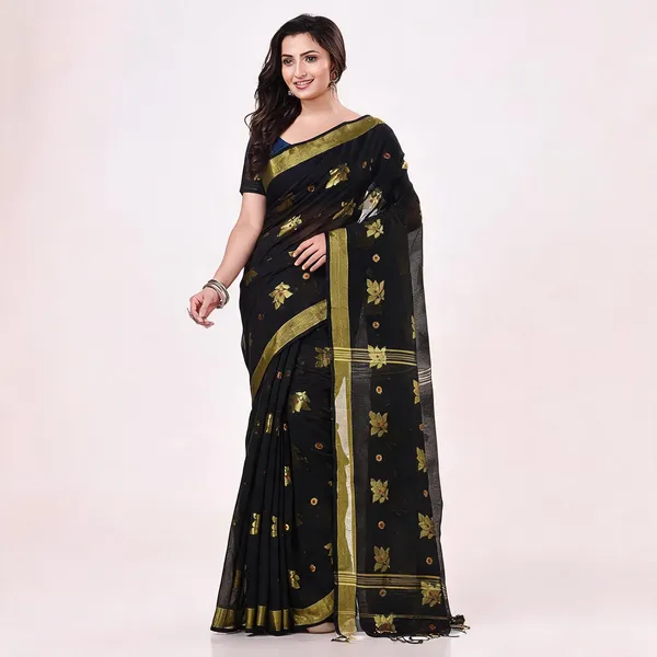 Black_Cotton_Silk_Handloom_Floral_Saree_For_Women
