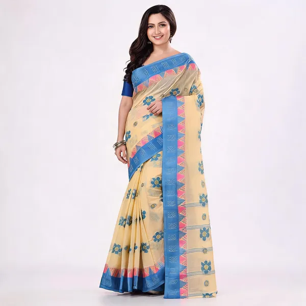 Blue_Cotton_Bengal_Handloom_Woven_Tant_Saree_For_Women