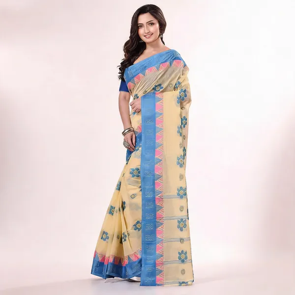 Blue_Cotton_Bengal_Handloom_Woven_Tant_Saree_For_Women