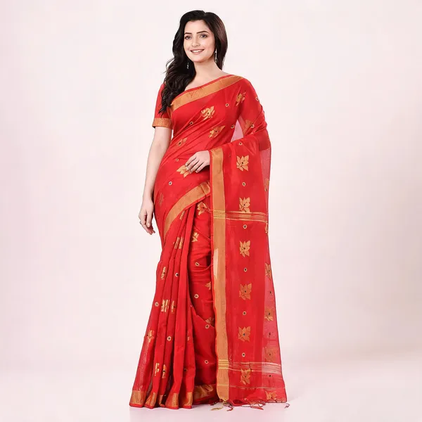 Red_Cotton_Handloom_Floral_Saree_For_Women
