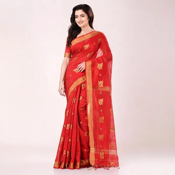 Red_Cotton_Handloom_Floral_Saree_For_Women