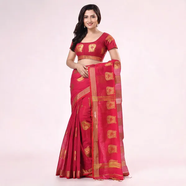 Pink_Cotton_Blend_Handloom_Bengal_Tant_Saree_For_Women