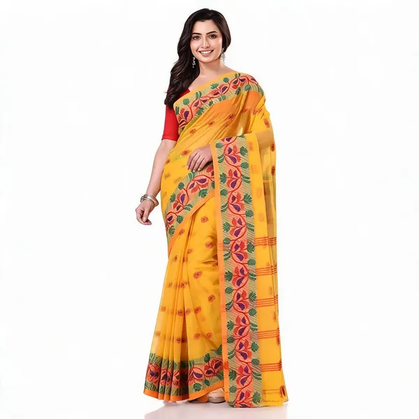 Yellow_Cotton_Handloom_Woven_Bengal_Tant_Saree_For_Women