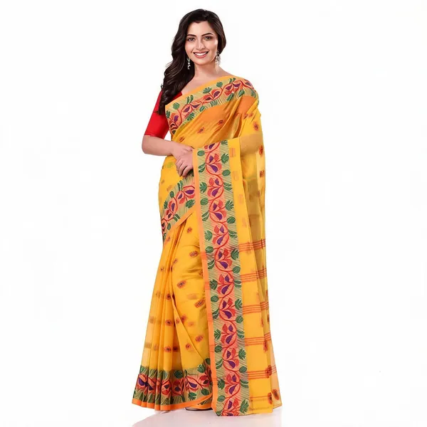Yellow_Cotton_Handloom_Woven_Bengal_Tant_Saree_For_Women