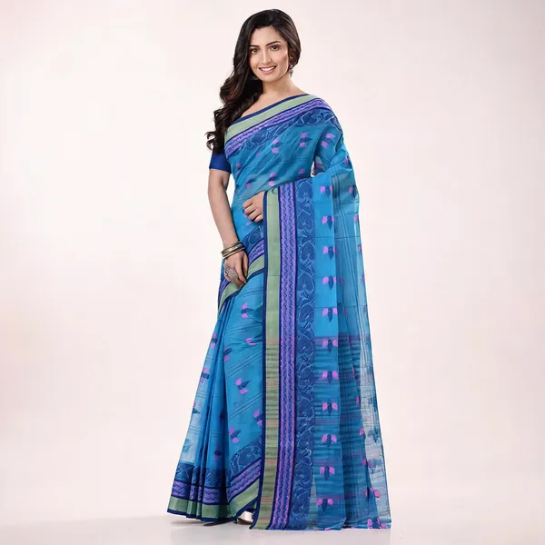 Blue_Cotton_Handloom_Tant_Saree_For_Women