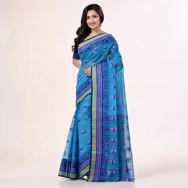Blue_Cotton_Handloom_Tant_Saree_For_Women