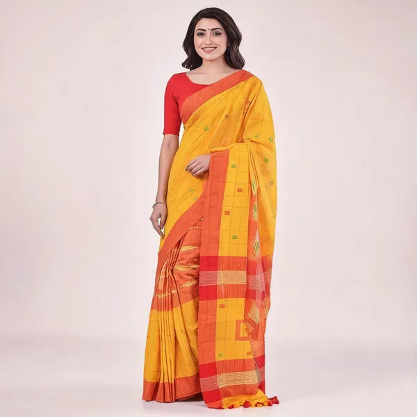 Yellow_Red_Cotton_Handloom_Kotki_Woven_Saree_With_Blouse_For_Women