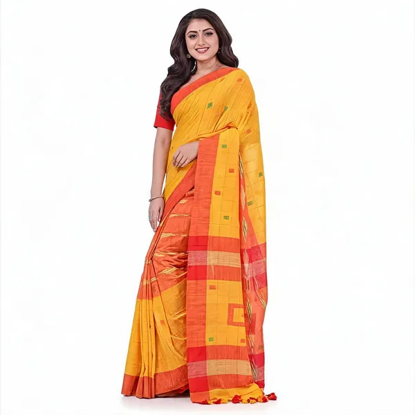 Yellow_Red_Cotton_Handloom_Kotki_Woven_Saree_With_Blouse_For_Women