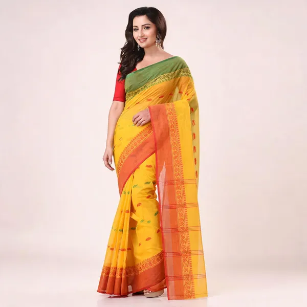 Yellow_Cotton_Handloom_Tant_Saree_For_Women