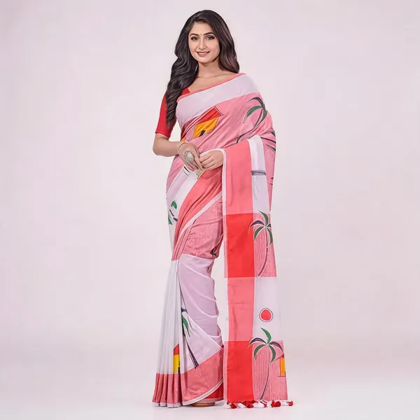 Red_White_Cotton_Handloom_Woven_Saree_With_Blouse_For_Women