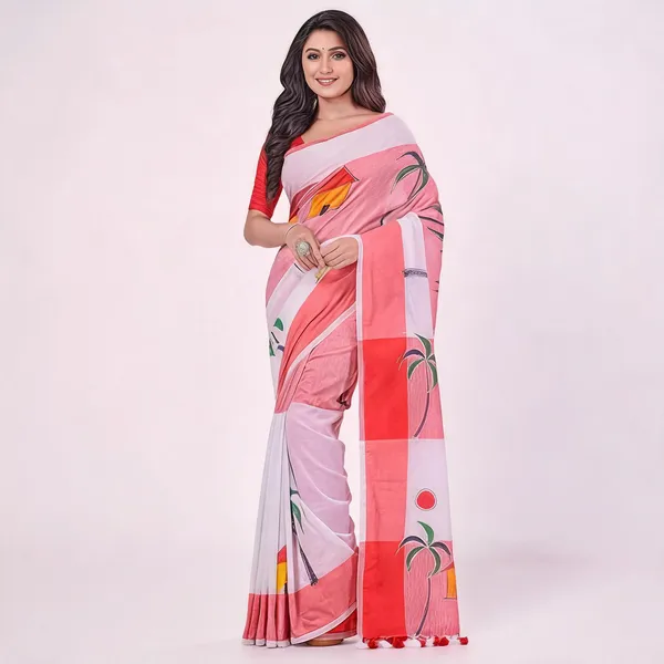 Red_White_Cotton_Handloom_Woven_Saree_With_Blouse_For_Women