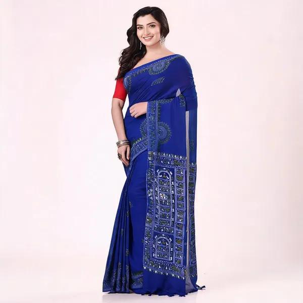Blue_Cotton_Handloom_Woven_Saree_With_Blouse_Piece_For_Women