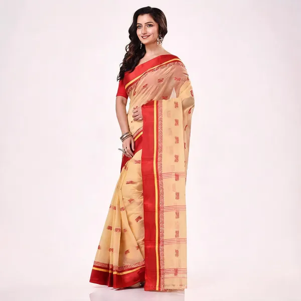 Beige_Red_Cotton_Handloom_Woven_Tant_Saree_For_Women