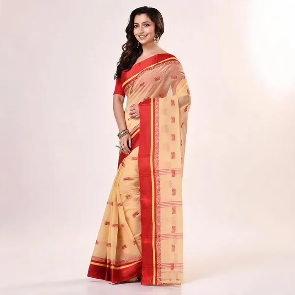 Beige_Red_Cotton_Handloom_Woven_Tant_Saree_For_Women