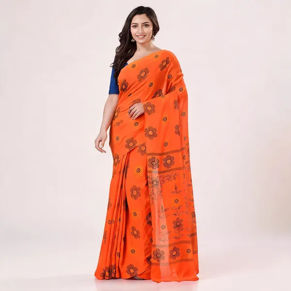 Orange_Cotton_Handloom_Printed_Saree_For_Women