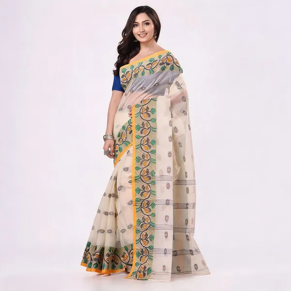 White_Cotton_Handloom_Woven_Bengal_Tant_Saree_For_Women