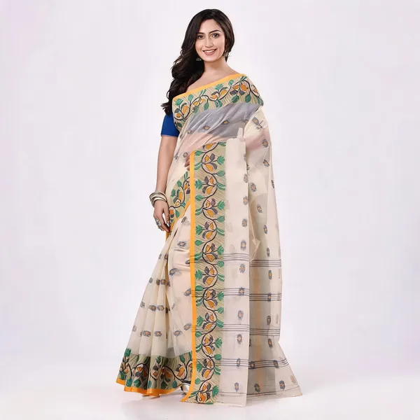 White_Cotton_Handloom_Woven_Bengal_Tant_Saree_For_Women