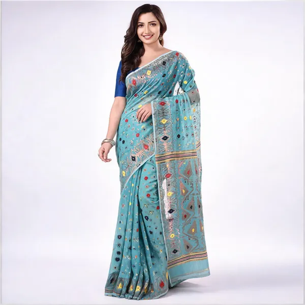 Firoza_Cotton_Blend_Jamdani_Woven_Saree_For_Women
