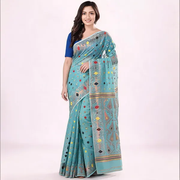 Firoza_Cotton_Blend_Jamdani_Woven_Saree_For_Women