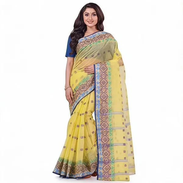 Yellow_Cotton_Handloom_Woven_Bengal_Tant_Saree_For_Women