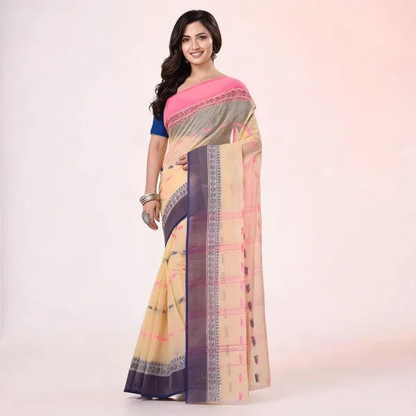 Cream_Cotton_Handloom_Tant_Triveni_Woven_Saree_For_Women
